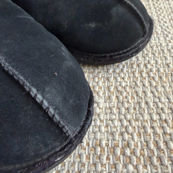 UGG Tasman Black Suede Clogs with Patterned Trim - Picture 8 of 10